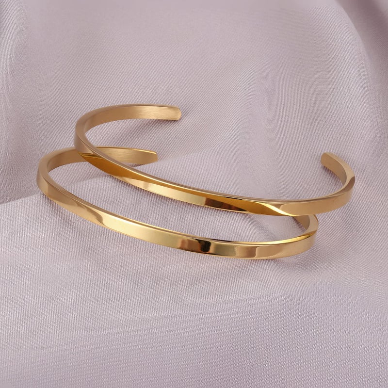 MILACOLATO 2 Pcs 18K Gold Plated Thin Cuff Bracelet for Him and Her Twisted Couple Bracelets Simple Delicate Adjustable Cuff Bangle Bracelet for Women Men Couple Valentine's Day Mothers Day Gifts G - Image 4